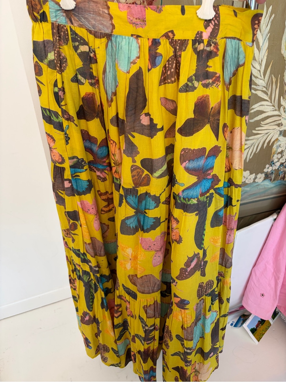 Dizzy Lizzie Yellow Butterfly-Print Maxi Skirt NWT
